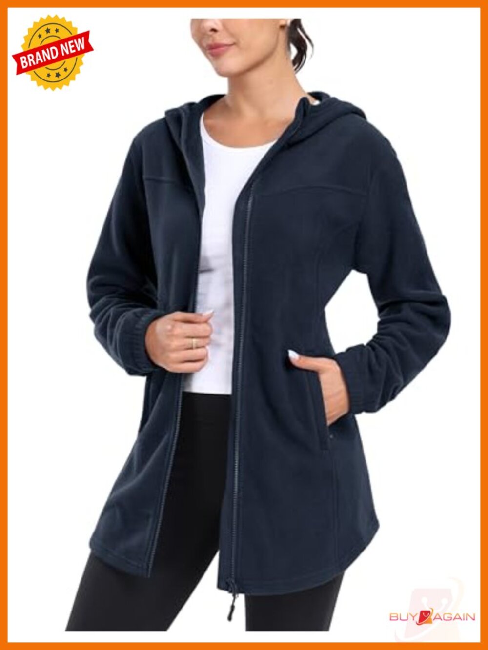 Women's Long Polar Fleece Jacket Full Zip Hooded Thermal Winter Coat